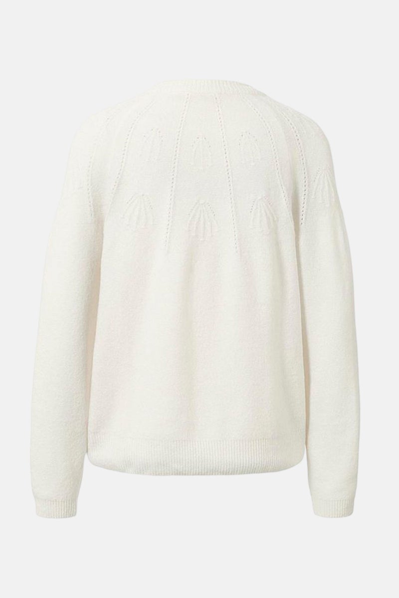 Tchibo سويت شيرت نسائي بياقة دائرية بأكمام طويلة محبوك، أبيض - Image 3