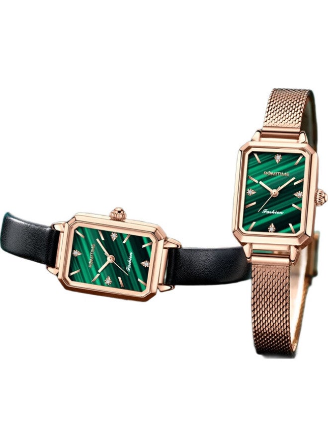 Romitime Small Green Watch, Fashionable And Elegant Light Luxury Retro Square Watch, Versatile For Women, Students, And Trendy Wristwatch - Image 2