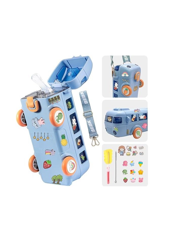 زجاجة مياه للأولاد والبنات، زجاجة مياه مدرسية لطيفة مع حزام، كوب ماء محمول للأطفال، زجاجة شرب للأطفال للأولاد والبنات، ازرق - Image 2