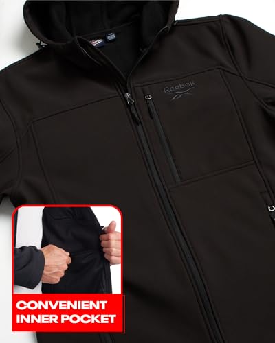 Reebok Men's Jacket - Lightweight Softshell Jacket with Hood – Casual Weather Resistant Coat for Men (S-XXL), Size X-Large, Black - Image 3