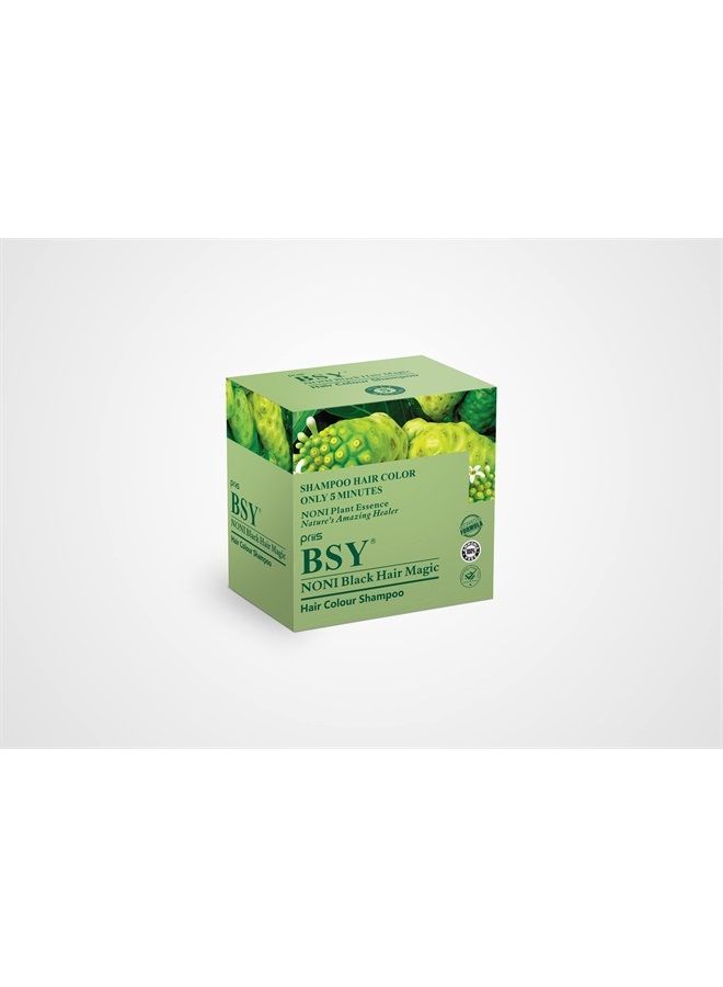 BSY شامبو صبغة الشعر السحرية نوني الأسود (12 مل × 12 كيس) | شامبو صبغة شعر خالي من الأمونيا للرجال | صبغة شعر دائمة سوداء طبيعية للنساء | صبغة شعر فاكهة نوني | صبغة شعر خلال 5 دقائق - Image 3