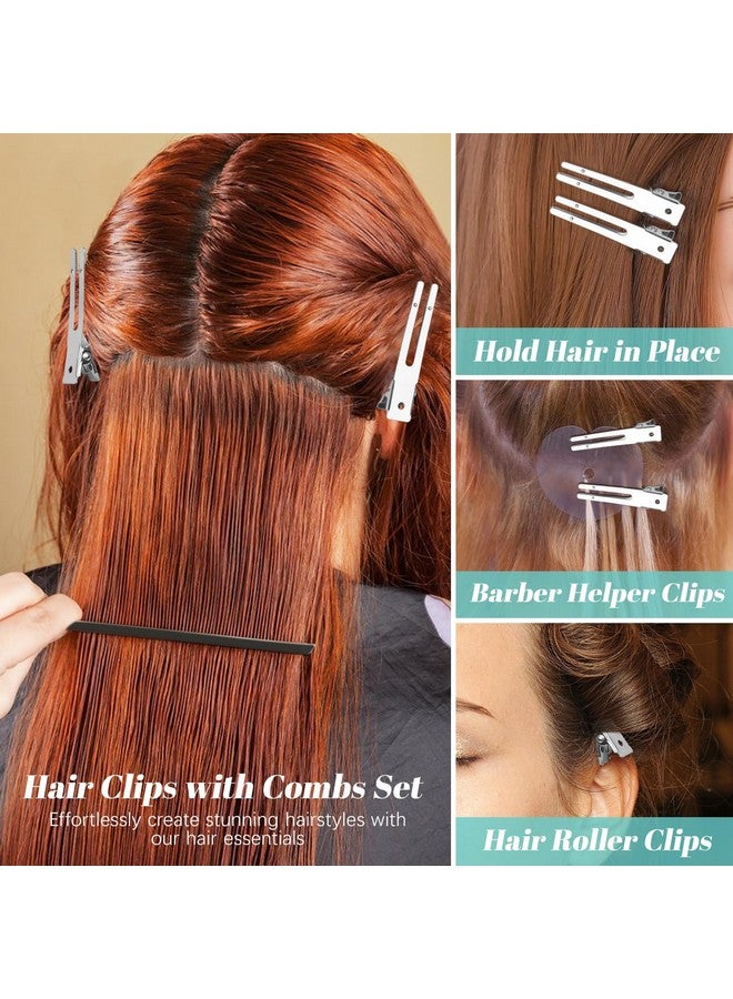 IKOCO 50Pcs Metal Hair Styling Clips, IKOCO No Crease Double Prong Hair Clips with 3 Parting Comb for Styling and Coloring - Image 4