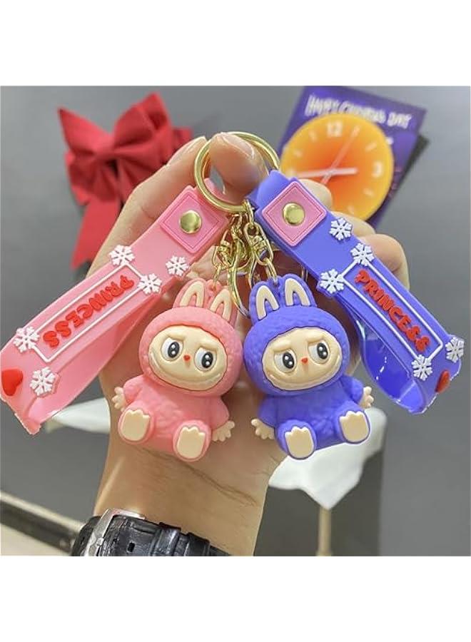 Arabest Labubu Keychain, Cute Labubu Doll Wristlet Accessories Kawaii Monster Key Chain Bag Charm Gift for Women, Pink, S - Image 3