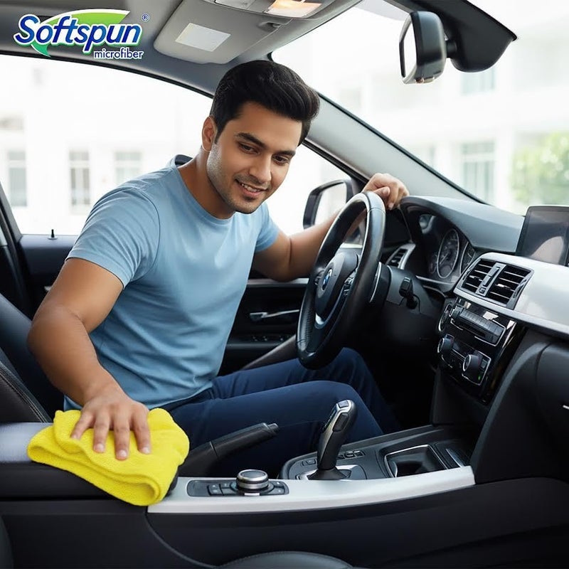 SOFTSPUN Microfiber Basic Cleaning Cloths, 8pcs 280 GSM 40x40cms Multicolor! Highly Absorbent Lint and Streak Free Multipurpose Wash Cloth for Kitchen Car Window Stainless Steel Silverware. - Image 5