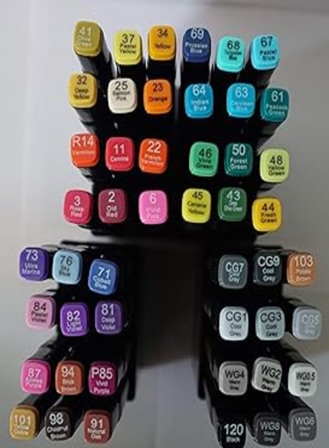 KNAFS Imported Colours Dual Touch Twin Markers Pen One Side and Flat Nib On Other End For Art Comic Designing Pen - Set Of (48) - B