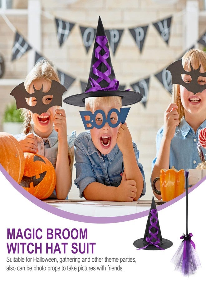 TOYANDONA Halloween Witch Broom Hat Set, Halloween Witch Hat with Flying Broomstick for (Purple) - Image 5