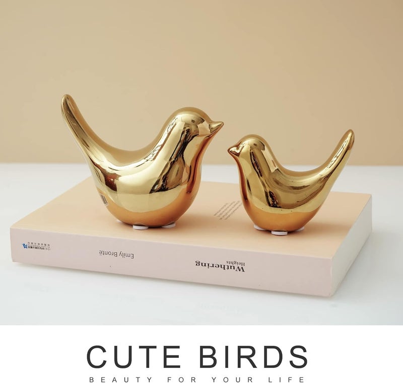 SILENCIO 2 Pcs Gold Decor Accents Small Animal Statues Modern Home Decorative Birds Sculpture Ornaments for Shelf Bookshelf Coffee Table Gold Bird - Image 3