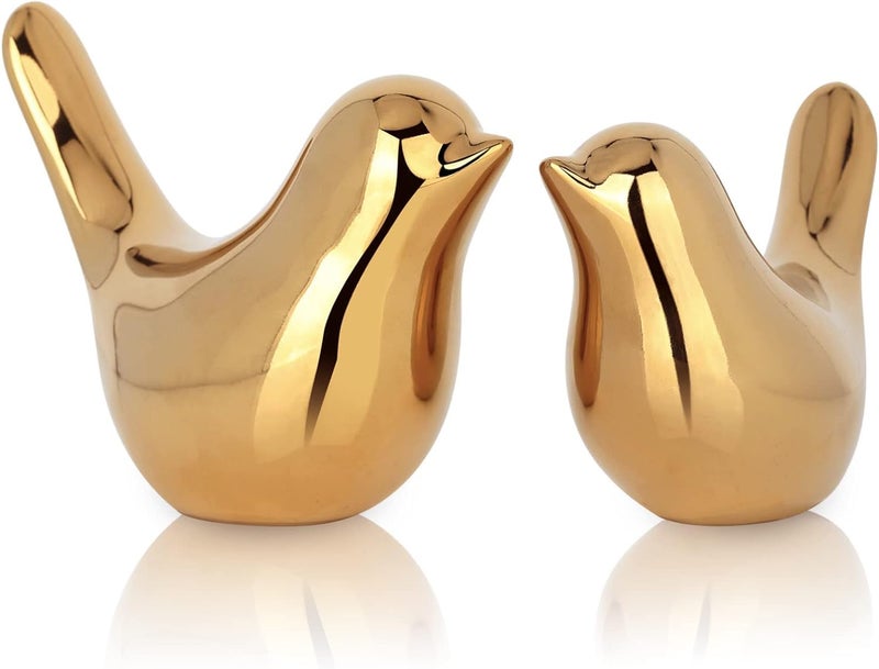 SILENCIO 2 Pcs Gold Decor Accents Small Animal Statues Modern Home Decorative Birds Sculpture Ornaments for Shelf Bookshelf Coffee Table Gold Bird - Image 1