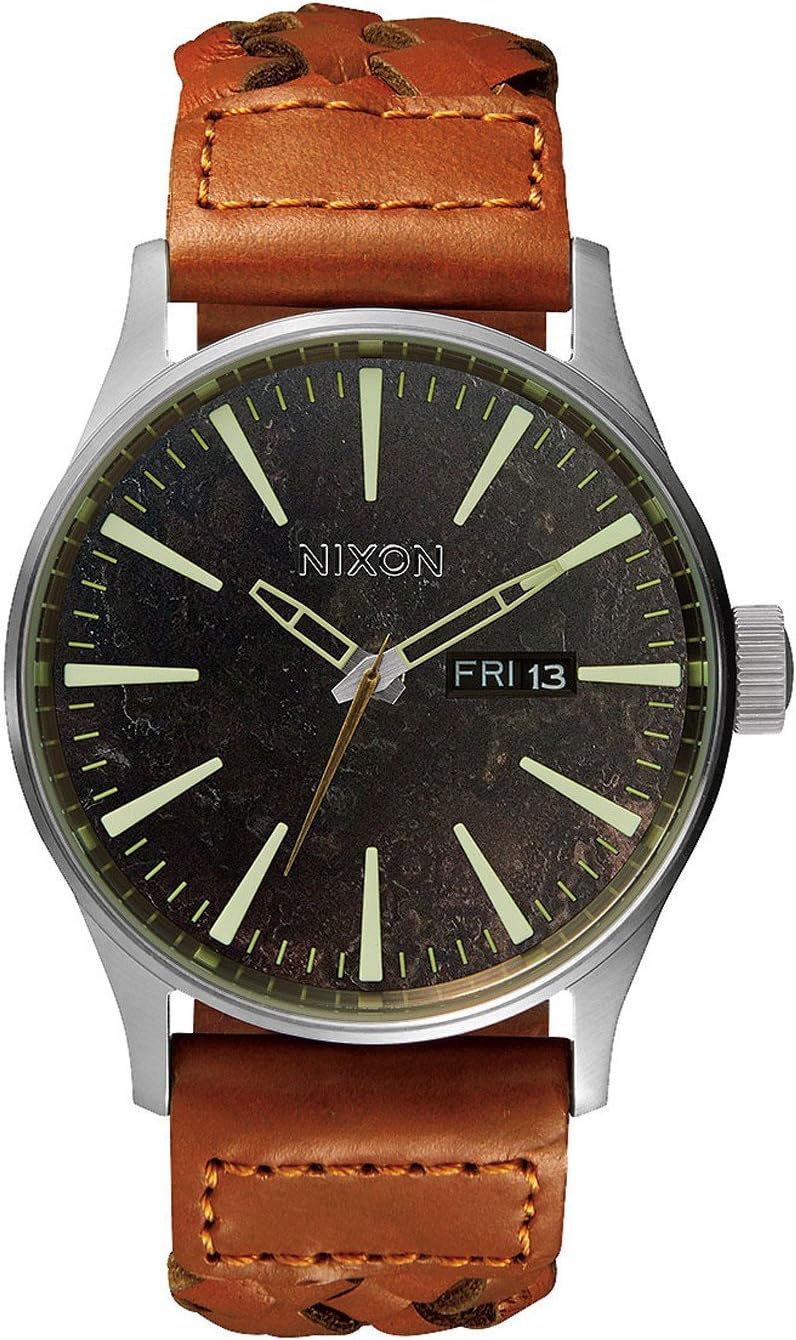 Nixon A105-1959 Mens The Sentry Leather Dark Copper Saddle Woven Watch, Analog Watch,Quartz Watch,Quartz Movement