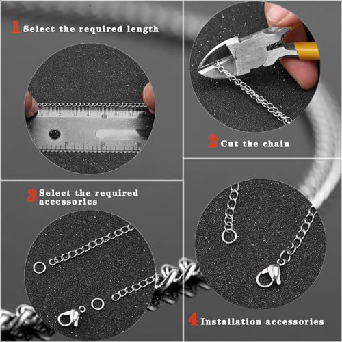 YZDTECH 55ft Silver Stainless Steel Curb Chain for Jewelry Making, Twist Link Chain for Bracelet,Jewelry Chain with 100 Pcs Jump Rings and Lobster Clasps for DIY Necklace Hanging,Dog Tag,Keychain(4x3x0.8mm) - Image 4
