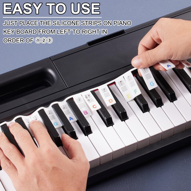 TIPTAP Removable Piano Key Stickers for 88 Key Full Size, Cuttable Note Labels for 61 Key Size, Reusable Silicone Keyboard Stickers for Beginners, Comes with Storage Box - Image 4