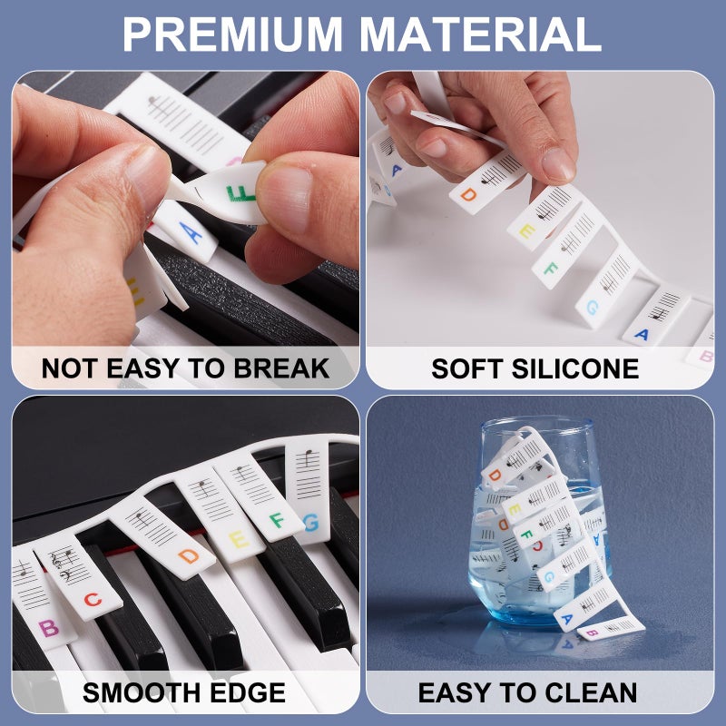TIPTAP Removable Piano Key Stickers for 88 Key Full Size, Cuttable Note Labels for 61 Key Size, Reusable Silicone Keyboard Stickers for Beginners, Comes with Storage Box - Image 3