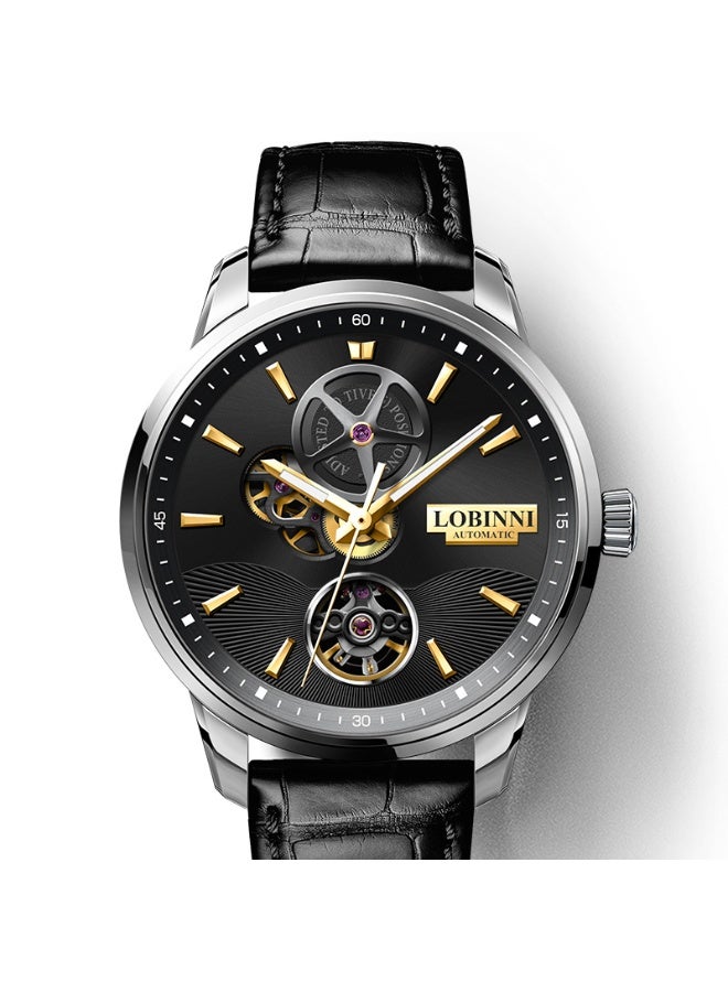LOBINNI Skeleton Men's Leisure Leather Watches 42mm - Image 3