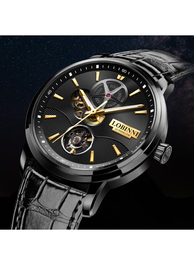 LOBINNI Skeleton Men's Leisure Leather Watches 42mm - Image 1