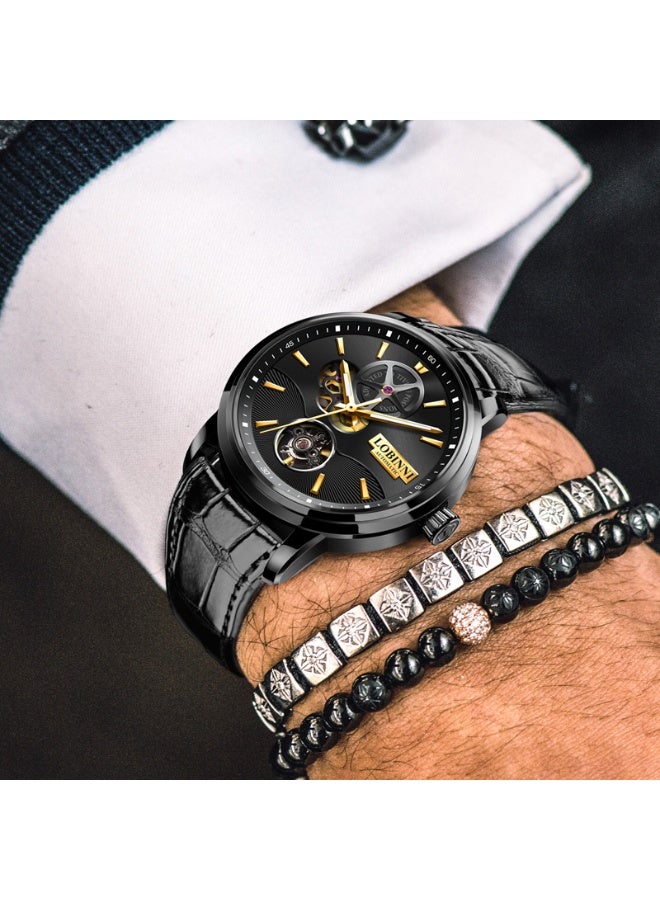 LOBINNI Skeleton Men's Leisure Leather Watches 42mm - Image 2