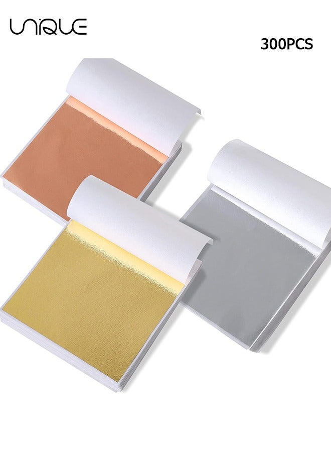 Unique 300Pcs Imitaion Gold Leaf Sheets for Resin.3 Multi-Color Gold Foil Sheets (Gold,Silver,Rose Gold) are Suitable for Art,Crafts,Resin,Painting,Furniture,Decoration.3.15×3.35 inches - Image 1