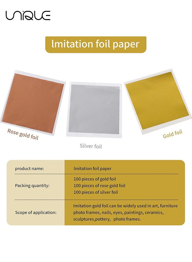 Unique 300Pcs Imitaion Gold Leaf Sheets for Resin.3 Multi-Color Gold Foil Sheets (Gold,Silver,Rose Gold) are Suitable for Art,Crafts,Resin,Painting,Furniture,Decoration.3.15×3.35 inches - Image 2