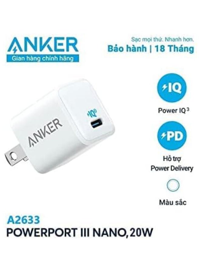 Anker PowerPort III Nano 20W USB-C Adapter Wall Charger PIQ3 - A2633 - Image 2