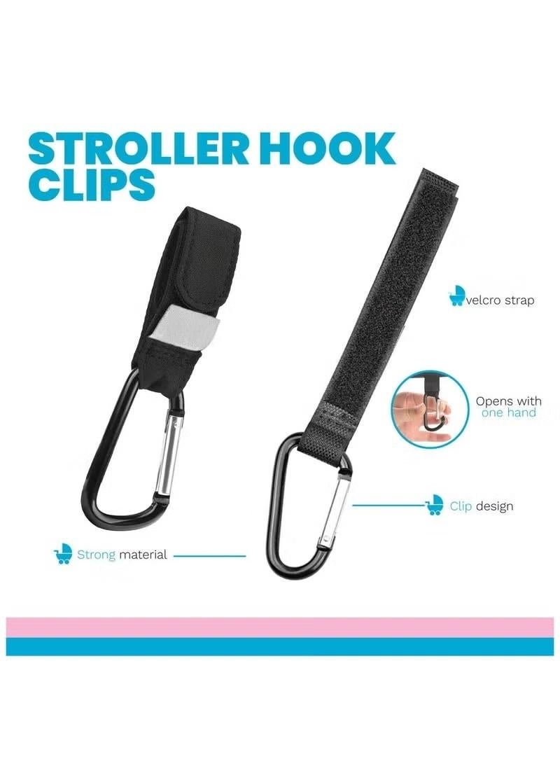 إيكيوك 4 قطع من خطافات عربة الأطفال لتعليق حقائب الحفاضات وحقيبة الأم وإكسسوارات عربة الأطفال المريحة خطافات منظمة ومشابك لعربات الأطفال وعربات الدفع السوداء - Image 3