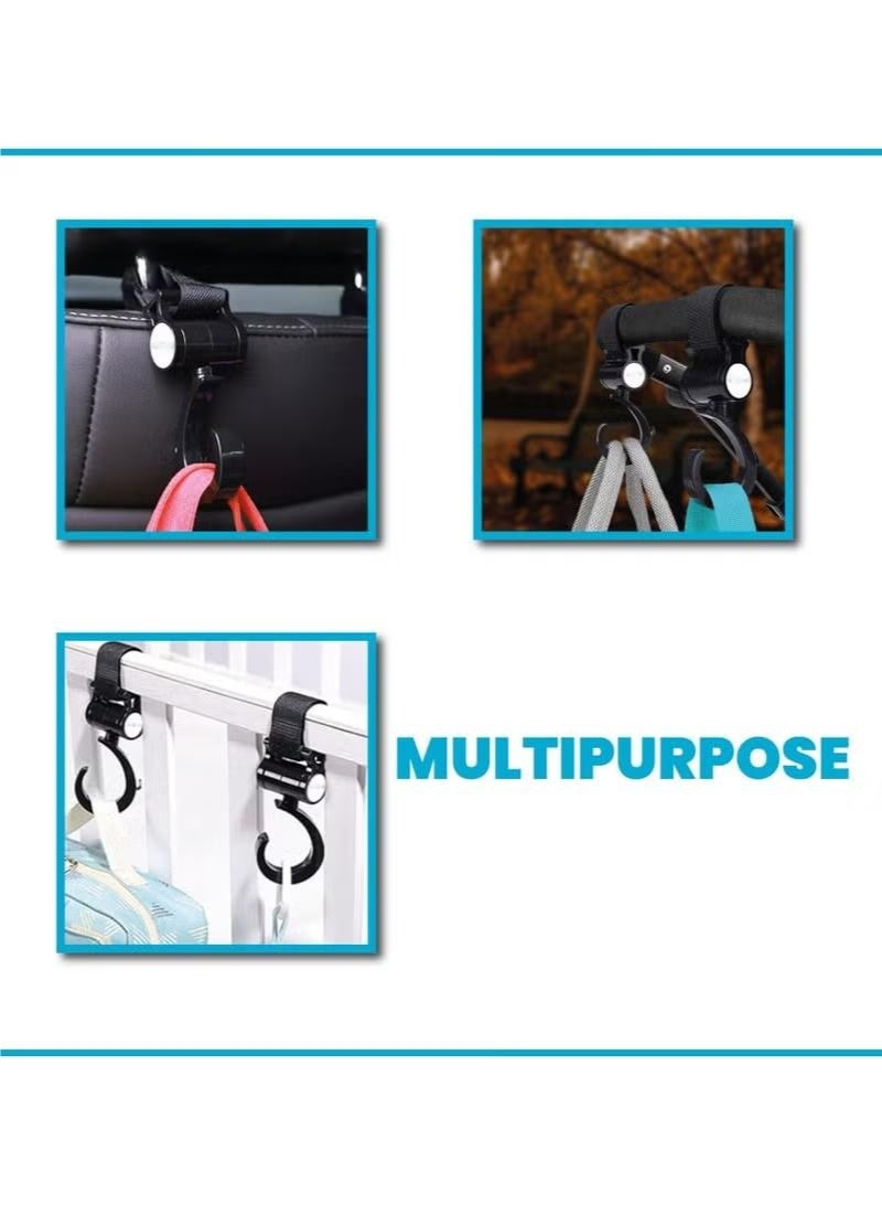 إيكيوك 4 قطع من خطافات عربة الأطفال لتعليق حقائب الحفاضات وحقيبة الأم وإكسسوارات عربة الأطفال المريحة خطافات منظمة ومشابك لعربات الأطفال وعربات الدفع السوداء - Image 4