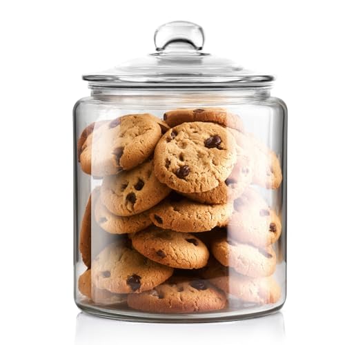 Masthome 1 Gallon Glass Cookie Jar with Airtight Lid, Large Clear Glass Storage Canister, Wide Mouth Food Storage Container for Pantry, Kitchen, Flour, Sugar, Pasta, Cookies, Candy, Dog Treats - Image 1