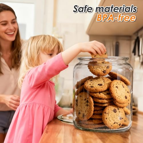 Masthome 1 Gallon Glass Cookie Jar with Airtight Lid, Large Clear Glass Storage Canister, Wide Mouth Food Storage Container for Pantry, Kitchen, Flour, Sugar, Pasta, Cookies, Candy, Dog Treats - Image 5
