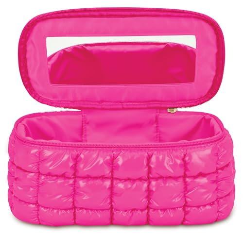 iscream Zippered Fully Lined 105 x 475 Train Case Style Puffy Quilted Cosmetic Travel Bag Hot Pink - Image 1