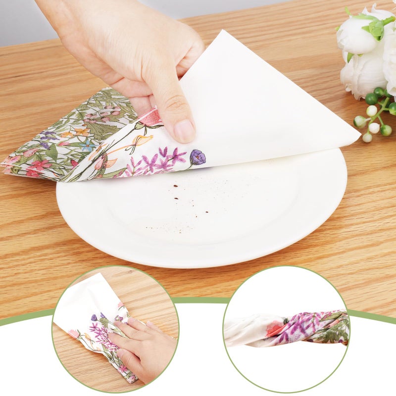 Adecortalk 60 Pack Floral Guest Napkins Disposable Napkins Decorative 3 Ply Napkins Paper Hand Towels for Bathroom Home Dinner Wedding Baby Shower Birthday Party Supplies - Image 3