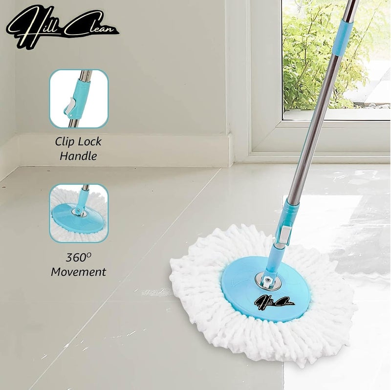 Hill Clean 360 Spin Mop Stick Stainless Steel for Elite Floor Cleaning with 2 Microfiber White Refill - Image 3
