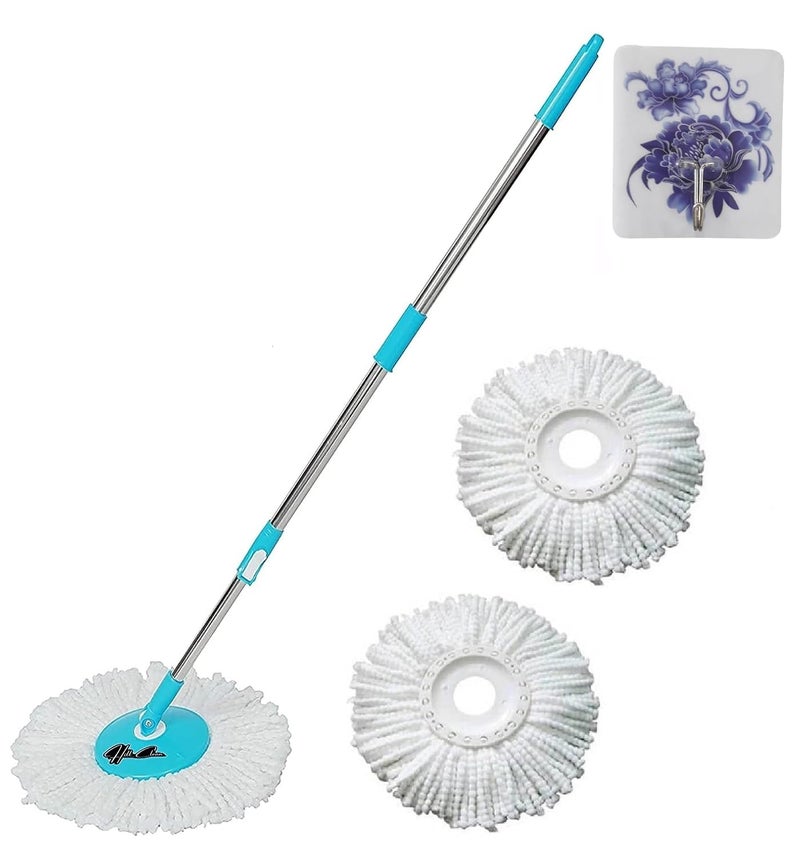 Hill Clean 360 Spin Mop Stick Stainless Steel for Elite Floor Cleaning with 2 Microfiber White Refill - Image 1
