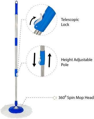 Hill Clean 360 Spin Mop Stick Stainless Steel for Elite Floor Cleaning with 2 Microfiber White Refill - Image 5