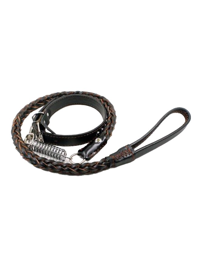 Loquat Adjustable Collar With United Spring Leash Dark Brown/Silver 120centimeter