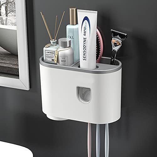 NUVEX Toothbrush Holder WallMounted with Automatic Toothpaste Dispenser Magnetic Cup SpaceSaving Bathroom Organizer with Drawer Shelf Easy to Clean 1 Cup ABS PlasticWhite - Image 1