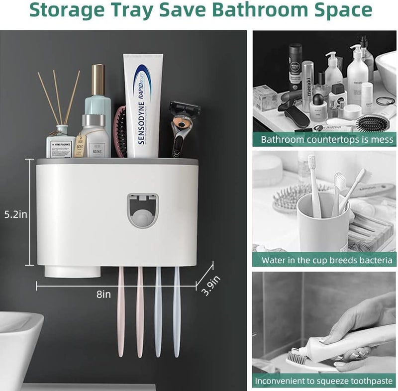 NUVEX Toothbrush Holder WallMounted with Automatic Toothpaste Dispenser Magnetic Cup SpaceSaving Bathroom Organizer with Drawer Shelf Easy to Clean 1 Cup ABS PlasticWhite - Image 4