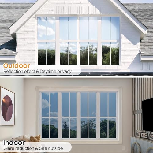 CREON One Way Window Film, Privacy Window, UV Blocking, Non-Adhesive Static Cling Heat Control Reflective Glass Film for Home and Office 20x96 (Inch), Slver-blu - Image 3