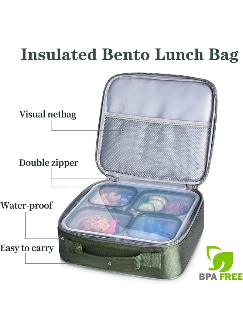 TAPIT Lunch Box for School 1060ml Stainless Steel Leak-Proof Lunch Box 5 Grids Food Container Lunch Box Bring Lunch Bag Cutlery Spoon Fork Bento Box for Kids and Adults-Food Safe Materials (Green 1060ml) - Image 5