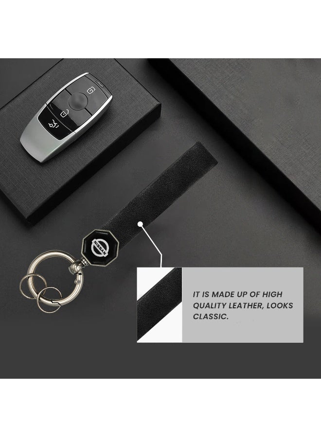 نيسان سلسلة مفاتيح سيارة نيسان، سلسلة مفاتيح جلدية عالية الجودة سوداء 12.5 سم × 1.5 سم لمفاتيح الشاحنات/سيارات الدفع الرباعي، حلقة مفاتيح معدنية شديدة التحمل مع مشبك زنبركي قابل للفصل، حامل مفاتيح يدور 360 درجة هدية للرجال والنساء - Image 4
