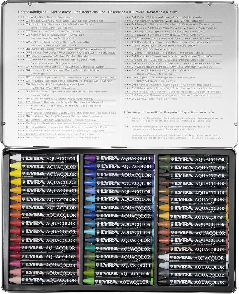 LYRA Aquacolor Water-Soluble Crayons Set - 48 Assorted Colors in Tin - Image 3