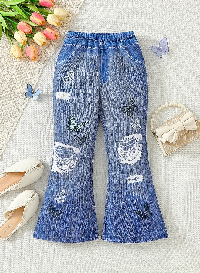 تايك تو Take Two Elastic Waistband Printed Flared Pants