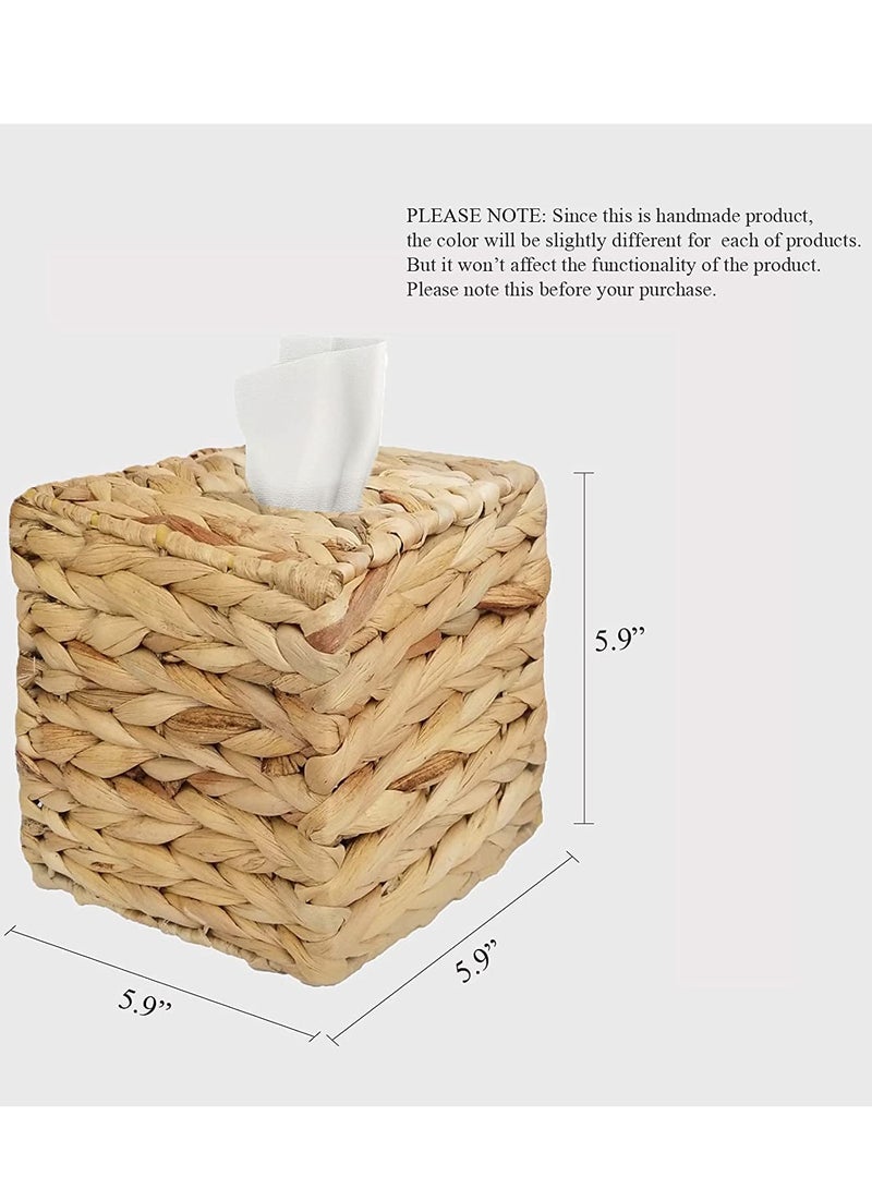KASTWAVE غطاء مربع لصندوق المناديل المنسوج، حامل صندوق مناديل زينة، غطاء صندوق مناديل على طراز المزرعة، موزع مناديل قش ريفي لتنظيم المطبخ، الحمام والمكتب - Image 4