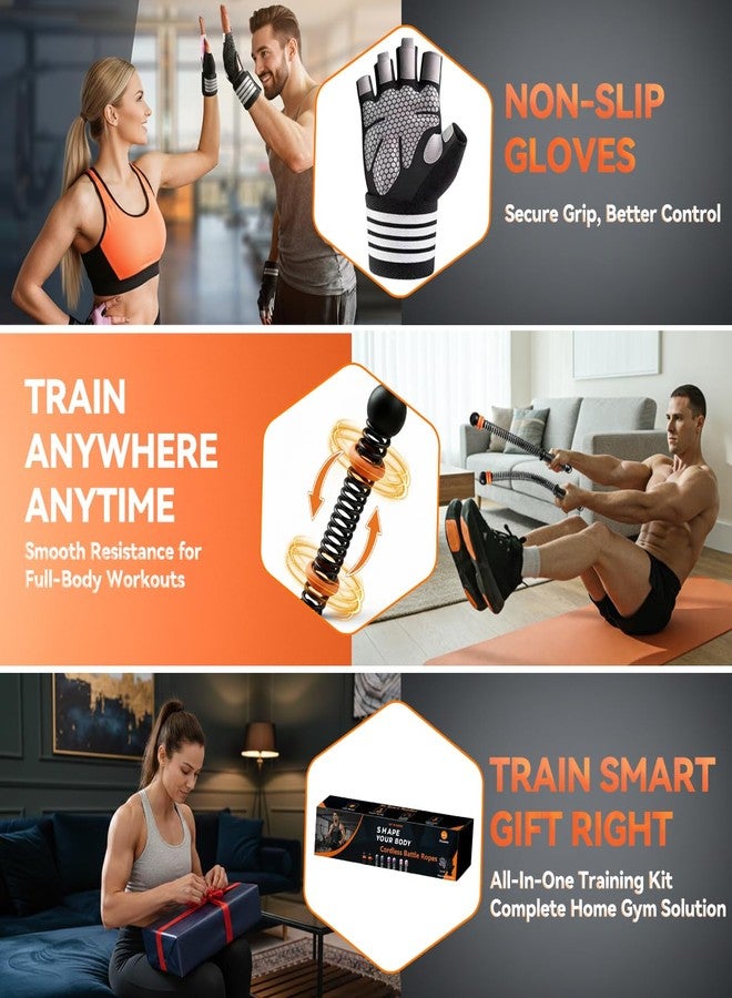 Flixoran Cordless Battle Ropes Adjustable Trainer, Ropeless Weighted Portable Exercise Equipment for Home Gym Workouts, Compact Arm Strength for Men Women, Heavy Flex Rope Stick Fitness Gift - Image 3