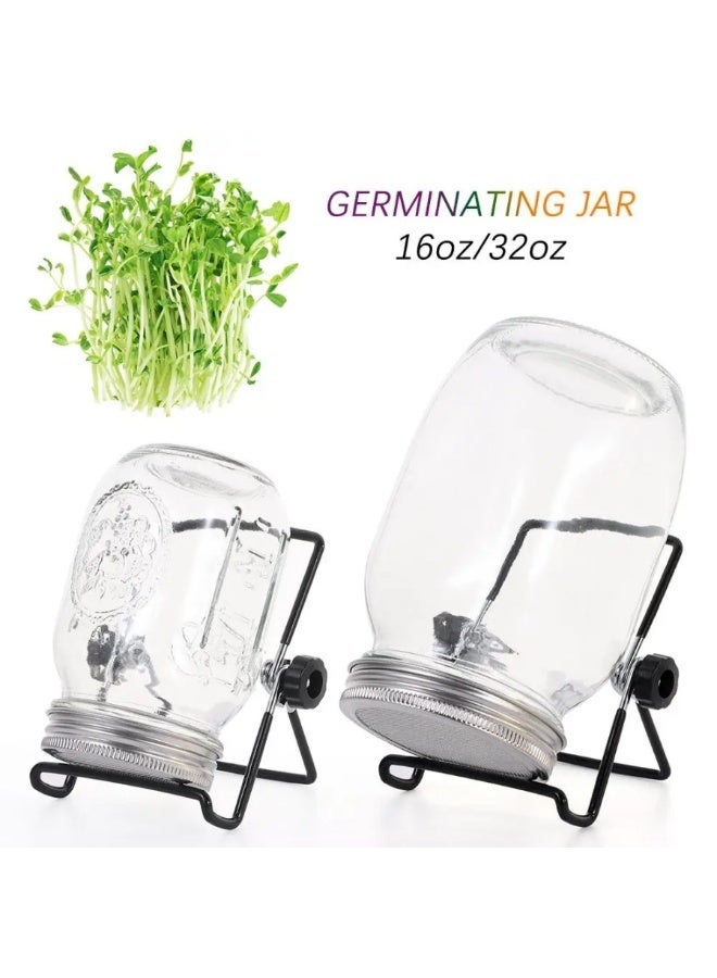 16oz/450ml Sprouting Jars with Screen Lids Sprouts Growing Kit Wide Mouth Mason Jar Seed Germination Kit Indoor Sprouter Set - Image 1