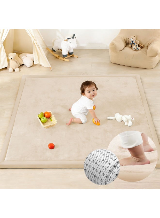 YSOAE Baby Home Play Mat for Floor, 3CM Thick Memory Foam, Soft Velvet Playpen Mat for Kids, Crawling Mats with Non-Slip Bottom, Yoga, Tatami-180x200CM,Beige - Image 1