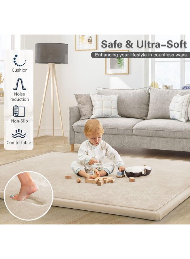YSOAE Baby Home Play Mat for Floor, 3CM Thick Memory Foam, Soft Velvet Playpen Mat for Kids, Crawling Mats with Non-Slip Bottom, Yoga, Tatami-180x200CM,Beige - Image 4
