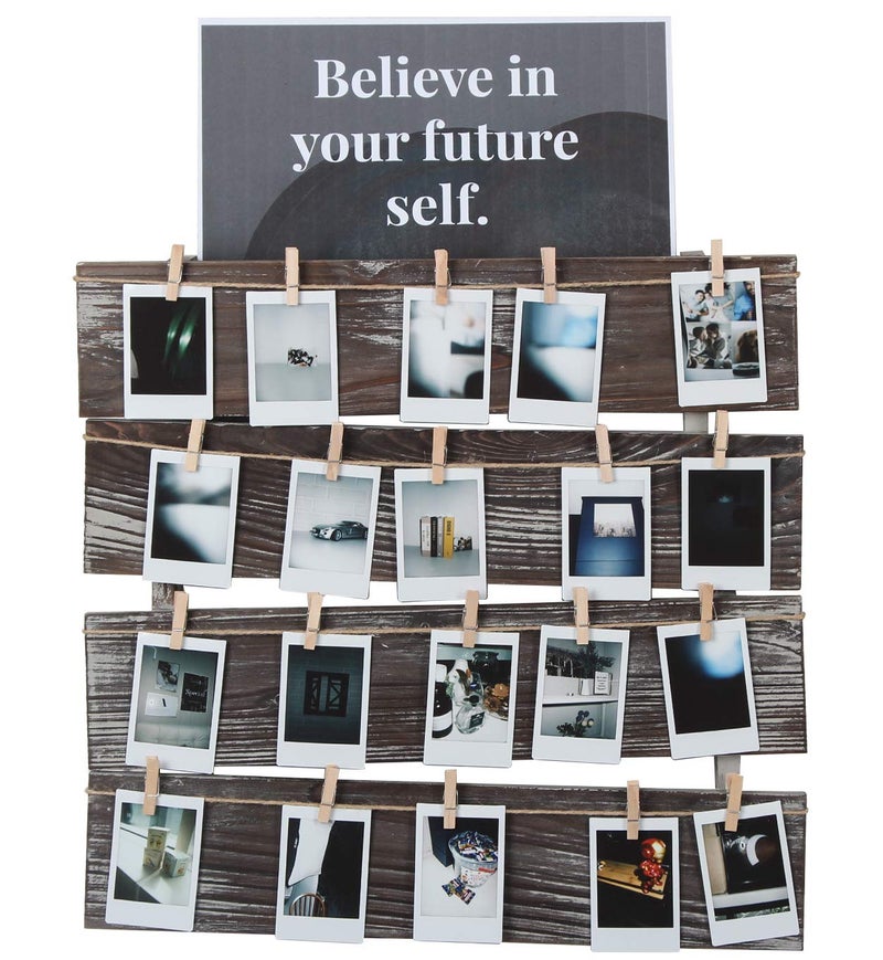 J JACKCUBE DESIGN J JACKCUBE DESIGN Wall Mount Rustic Wood Clip Photo Holder Photo Collage Frame for Multi Photo Display Wall Dcor with 24 Clips 175 X 173inch  MK558A 