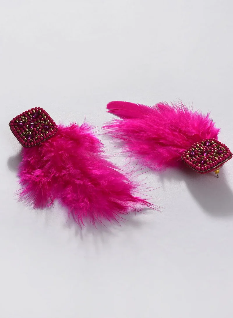 SOHI Pink Feather Shaped Artificial Drop Earring Jewellery