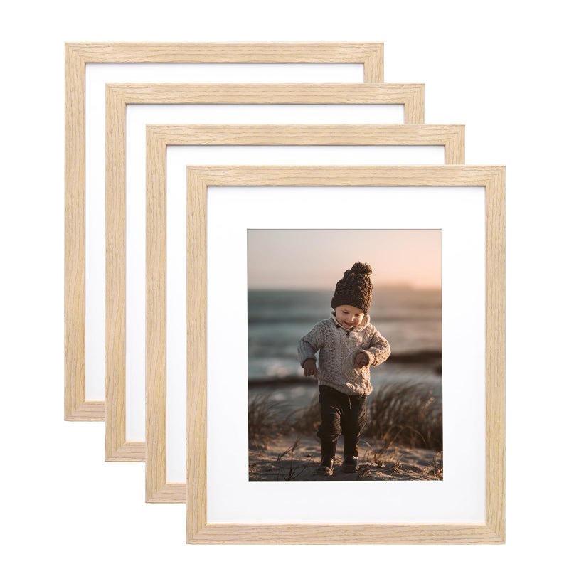 KINLINK 10x12 Picture Frames Natural Wood Frames with Acrylic Plexiglass for Pictures 7x9 with Mat or 10x12 without Mat  Tabletop and Wall Mounting Display  Set of 4 - Image 1