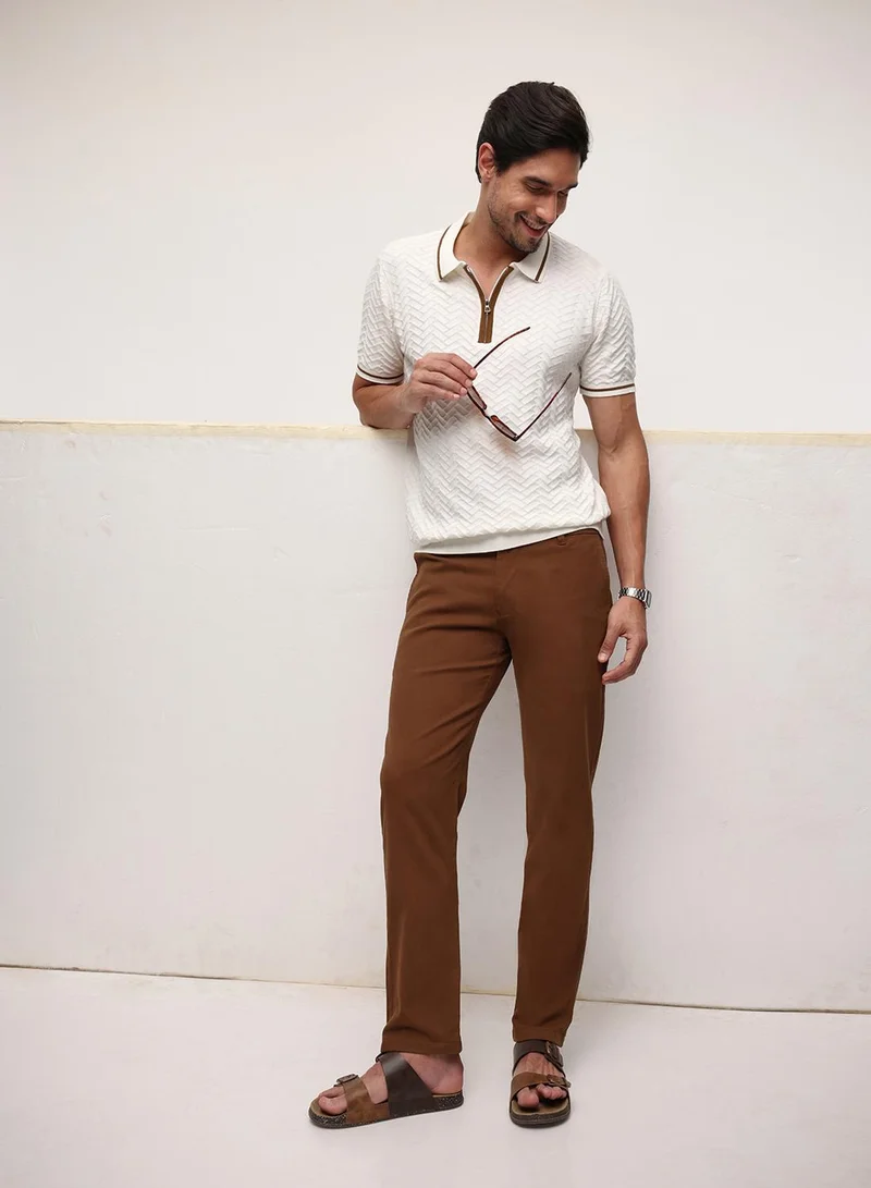 Dennis Lingo  Brown Cotton Blend Solid Print Straight Fit Chinos Trouser For Men for Men | Best Price UAE