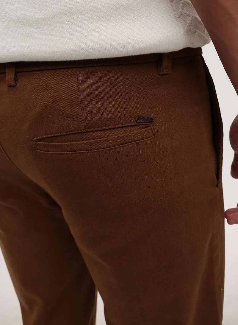Dennis Lingo  Brown Cotton Blend Solid Print Straight Fit Chinos Trouser For Men for Men | Best Price UAE