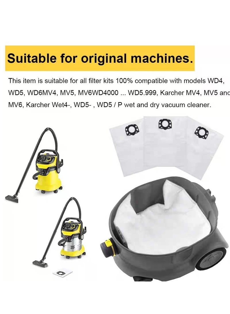 4 عبوات من أكياس الفلتر الصوفي البديلة المتوافقة مع مكانس كارشر WD4 WD5 WD5 WD5/P MV4 MV5 MV6 الرطبة والجافة البديلة لمكانس كارشر 2.863-006.0 - Image 2